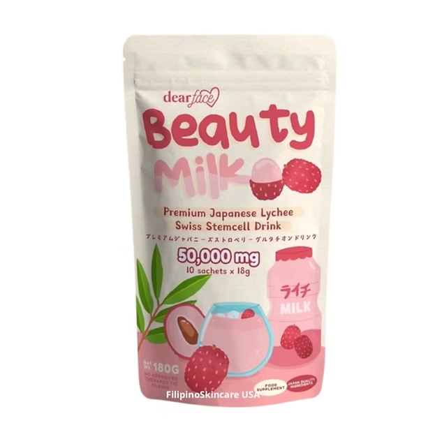 Dear Face Beauty Premium Japanese Milk LYCHEE Swiss Steamcell Drink 10 x 18g